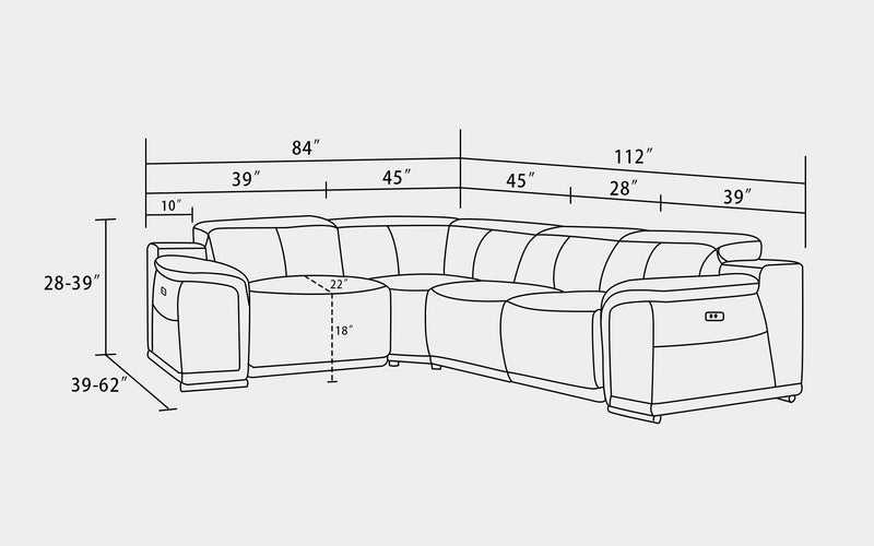 Genoa 4pcs Modern Motion Reclining Sectional Sofa